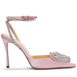 MACH & MACH pink silk triple heart pumps